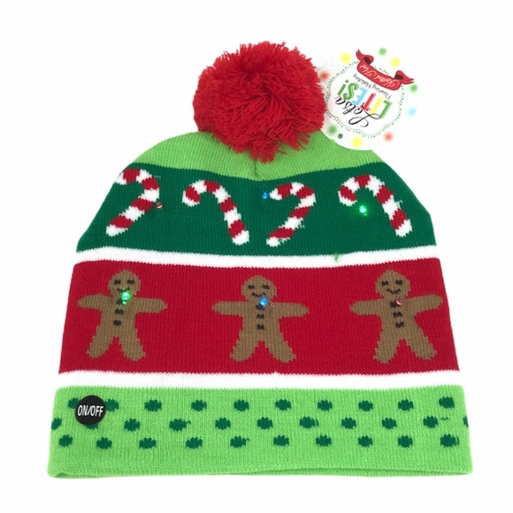 Lotsa Lites Candy Cane & Gingerbread Man Beanie